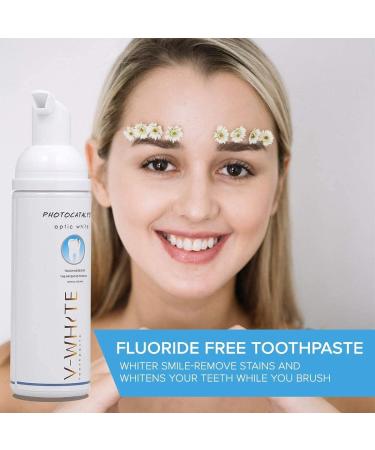 V-White Foam Teeth Whitening Toothpaste 60ml - Organic Fluoride-Free Toothpaste for Deep Cleansing and Stain Removal - Travel Friendly for Adults & Kids - Buy Online on GoSupps.com