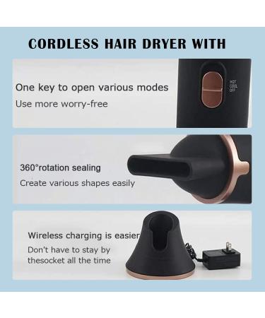 Portable Hair Dryers Cordless Blow Hair Dryer with Magnetic Nozzle/Charging Base 5000mAh Free Standing Hot/Cold Air Hairdryer 2 Files Rechargeable Hair Dryer Black - Buy Online on GoSupps.com