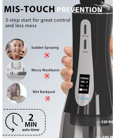 MySmile Cordless Dental Flosser - Portable Oral Irrigator, 5 Modes, 8 Tips, OLED Display, 350ML Tank - Home & Travel Use (Black) - Buy Online on GoSupps.com