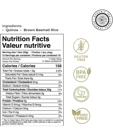 Quinoa and Brown Basmati Rice Whole Grain Mix by Pride of India Organic and Nutritious Farm Fresh Vegan & Vegetarian Friendly Diet Ideas - 24 Oz. Food Grade Storage Jars - Buy Online on GoSupps.com