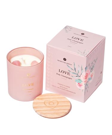 Candle factory Love SCENTED CANDLE SOJA WACHS CRICE CANDEN (220G) Rose quartz vegan candle in a glass with romantic scents of pink champagne (raspberry rose blossom)