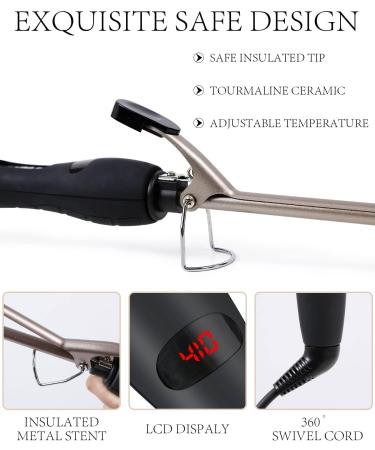 Buy Curling Iron Wand with LCD Display - 3/8 Inch Ceramic Tourmaline Barrel - Dual Voltage Fast Heating Curler for All Hair Types - Gold - Buy Online on GoSupps.com