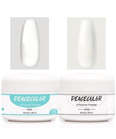 Set 2 Pcs Polymer Powder Clear with White Color for Nail Extension Prolong Nails 8g Acrylic Powder Clear&White