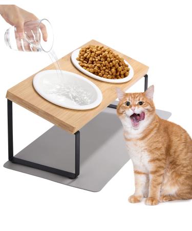 Zawaer Raised Cat Bowls 15 Tilted Cat Food Bowl Wooden Ceramic Cat Bowl Cat Feeding Station Anti Vomiting Cat Bowls With Stand High Cat Bowl Anti-Slip Pet Feeding Bowl For Cats And Puppies. 2er