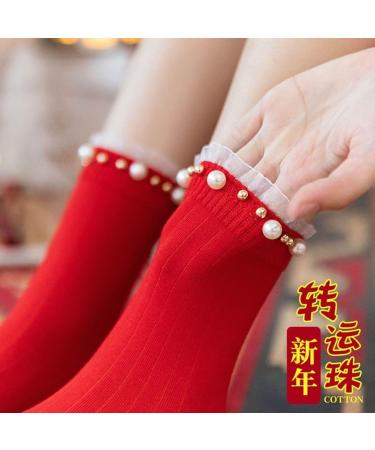 Chinese New Year Red Lace Short Socks 2 Pairs 36-40 Women's Natal Socks - Style 1 - Buy Online on GoSupps.com