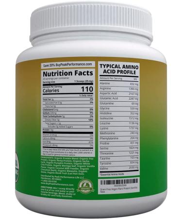 Organic Paleo Grain-Free Plant-Based Protein Powder - Hemp & Pea Protein Vanilla Blend, 1.13lb - Low Sugar & High Amino Acids - Buy Online on GoSupps.com