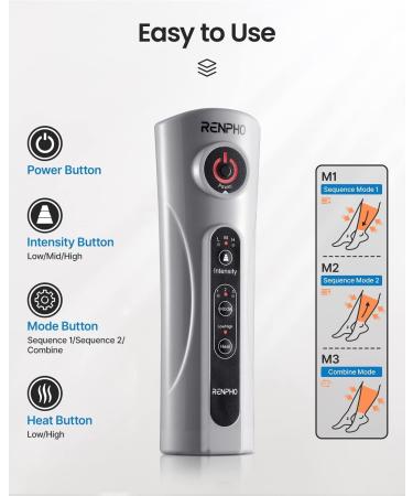 Renpho Leg Massage Device with Heat - Air Compression for Calf Thigh & Foot Pain Relief | 2 Heaters 3 Modes & Intensities - Buy Online on GoSupps.com