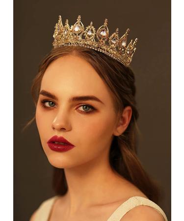 SWEETV Royal Queen Crown Wedding Tiara in Gold - Rhinestone Tiaras for Bride & Women, Costume Headpiece for Cosplay Party Celebration - Buy Online on GoSupps.com