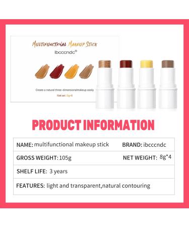 Multi Stick Face Makeup 4 in 1 Makeup Sticks Set | Cream Blush Stick for Cheeks Eyes Lips Moisturizer Highlighter Makeup Sticks Contours Stick Long-Lasting Sweat- (Sz01830-5-01) No. 01 in a Set of Four - Buy Online on GoSupps.com