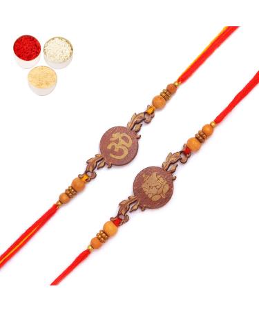 Ghasitaram Gifts Rakhi for Brother Rakhis Online - Set of 2 BW-5410 and BW-5414 Om Ganesh Divine Rakhis