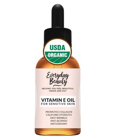 Vitamin E Oil For Sensitive Skin - USDA Organic Certified 100% All Natural Plant Based  Lightweight & Unscented Gentle Blend For Sensitive Skin - For Face  Skin & All Over
