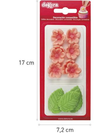 Dekora - Box of 8 Pink Sugar Flowers and 5 Green Leaves - Edible Cake Decorating Tools - Sugar Cake Decoration - Birthday Sugar Cake Decoration - Buy Online on GoSupps.com