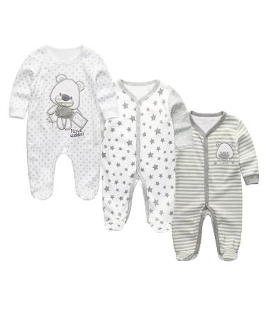 MAMIMAKA Baby Rompers Pajamas Cotton Jumpsuit Boys Girls Sleepsuit Long Sleeve Footed Bodysuits One-Piece Outfits 9-12 Months Three Pieces-17
