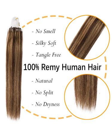 Premium Real Hair Microring Extensions - 0.5g/Strand 100 Strands Soft & Smooth - 7A Human Hair 40cm 4P27 Medium Brown & Dark Blonde - International Shipping Available - Buy Online on GoSupps.com