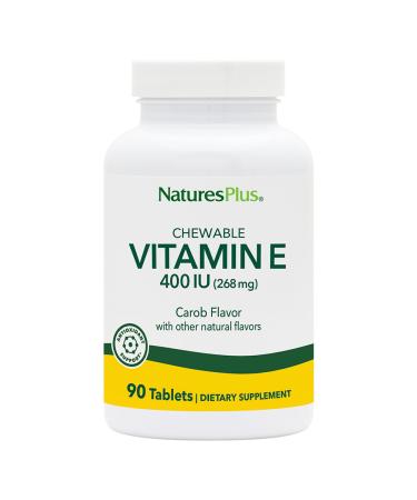 NaturesPlus Vitamin E Chewable - 400 iu, 90 Vegetarian Tablets - Natural Carob Flavor - Healthy Cardiovascular Function, Free-Radical Defense & Overall Wellbeing - Gluten-Free - 90 Servings