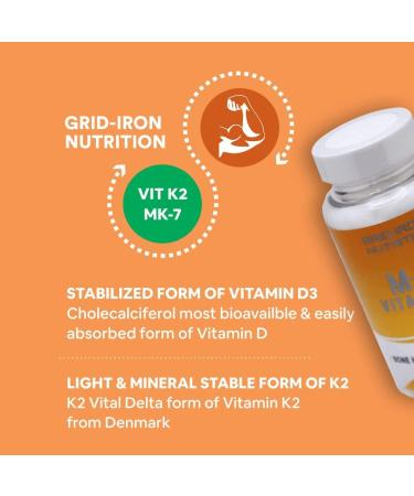 GRID-IRON NUTRITION Vitamin K2 MK-7 100mcg - Bone & Health Support - 90 Capsules - Buy Online on GoSupps.com