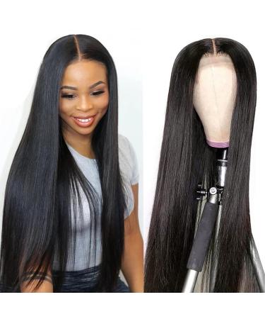 DACHIC 210% Density 13x4 HD 30 Inch Lace Front Wigs Human Hair Pre Plucked Straight Human Hair Wigs for Black Women Glueless Frontal Wigs Human Hair Pre Plucked Free Part with Baby Hair 30 Inch (Pack of 1) Black