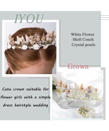 IYOU Princess Gold Flower & Shell Headpiece | Pearl Hair Chain & Crystal Bridal Mermaid Accessories for Flower Girls - Buy Online on GoSupps.com