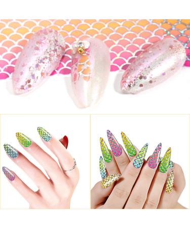Kalolary Mermaid Nail Foil Transfer Stickers - Holographic Gradient Fish Scales Nail Decals for Women - 10 Sheets - Buy Online on GoSupps.com