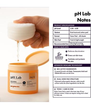 pH Lab Kojiso Toner Pad Supports Skin Texture & Enhances Natural Glow 60 Pads - Buy Online on GoSupps.com