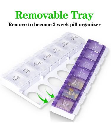Large Weekly AM PM Pill Organizer for Vitamins & Supplements - Push Button Daily Case - 7 Day 2 Times a Day (Very Peri+Clear) - Buy Online on GoSupps.com