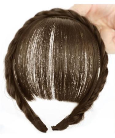 Fluffy Fake Hair Band Bangs Heat Resistant Wig - Dark Brown with Sideburns - Trendy Braid Headband Hair Extension - Buy Online on GoSupps.com