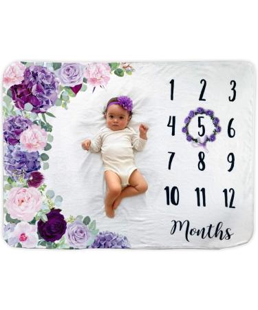 Baby Monthly Milestone Blanket with Floral Wreath & Headband | 1-12 Months | Soft Fleece | Photography Backdrop for Newborn Girl - Buy Online on GoSupps.com
