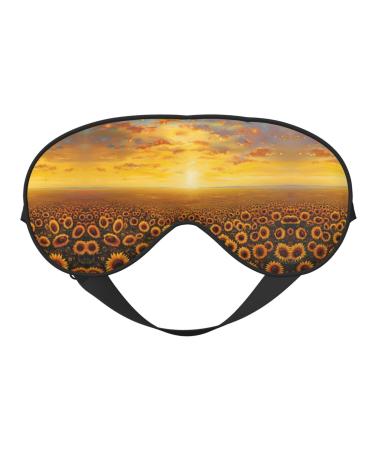 SSIMOO Sunflower Field Sunset Sea of Flowers Print Ultra-Soft Light-Blocking Eye Mask for Optimal Comfort and Restful Sleep Black