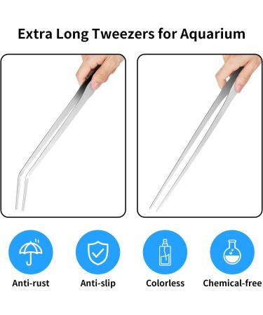 Vaincre 2PCS 15-Inch Curved Stainless Steel Aquascaping Tools - Aquarium Tweezers for Reptiles, Plants, Snakes, Lizards - Coral Feeder Silver - Buy Online on GoSupps.com