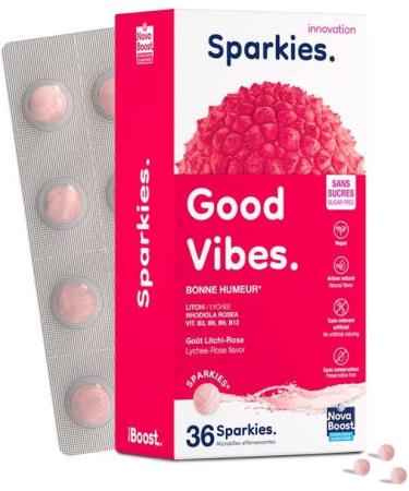 NovaBoost - Sparkies Good Vibes - Drinking Food Supplement - Mood - Rodhiola Lychee Seeds Vitamin Cocktails - x36 Effervescent Microbeads - Lychee/Rose Flavor - Buy Online on GoSupps.com