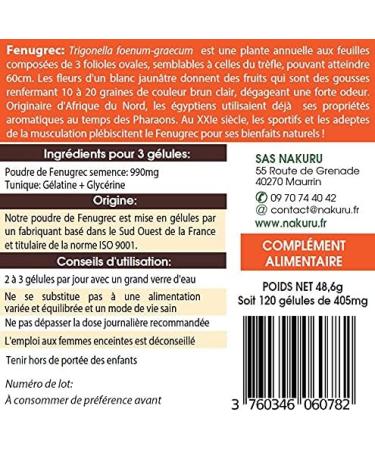 NAKURU | Fenugreek | Boost Range | Made in France | Little Seed Superpower! | (120 Capsules of 405mg / Net Weight: 48.5g) - Buy Online on GoSupps.com