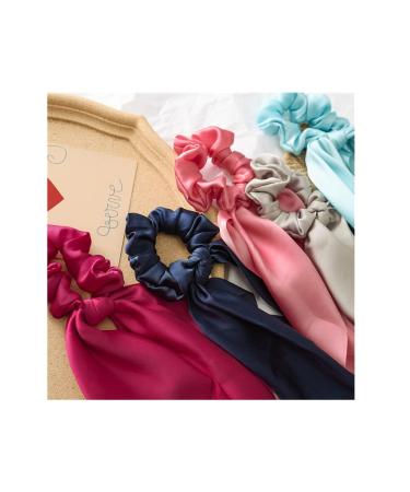 10pcs Silk Hair Scarf Scrunchies with Long Tails - Satin Bow Ponytail Holder for Women - Buy Online on GoSupps.com
