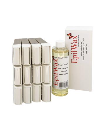 Epilwax-refill pack with: 12 roll-on cartridges with honey 1 pack with 100 fleece strips for hair removal and 1 bottle with 250 ml of neutral oil after hair removal (chocolate) chocolate 120 g (10 pack)