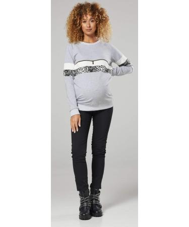 Zeta Ville Maternity Nursing Zipped Striped Sweatshirt 1110 - Light Grey Melange & Panther - Buy Online on GoSupps.com