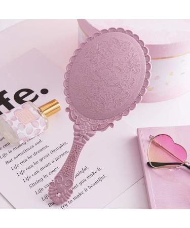 Dzrige Vintage Handheld Mirror with Powder Puff - Pink | Travel Makeup Mirror - Buy Online on GoSupps.com