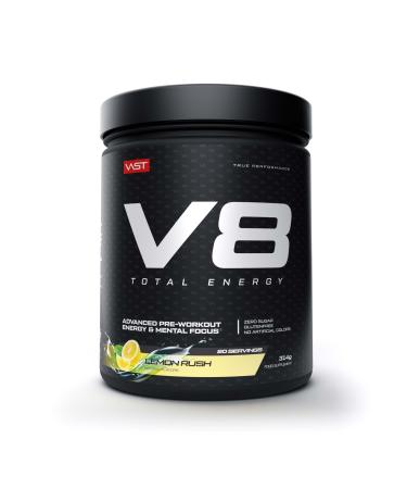 V8 Total Energy - Pre Workout Booster - Training Booster - Carnosyn Betapower natural caffeine - vegan - sugar -free - 20 portions - Made in Germany - Lemon Rush