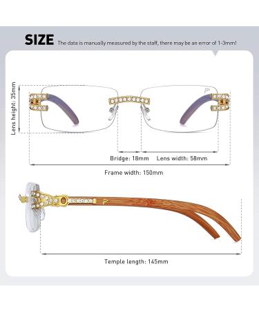 Retro Rimless Blue Light Glasses for Women Men - Fashion Wood Eyewear Luxury Crystal Square Glasses - Buy Online on GoSupps.com