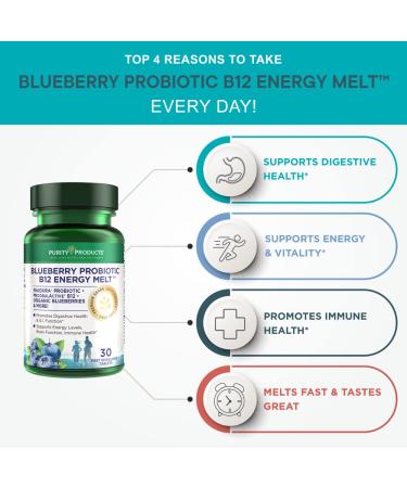 Purity Products Blueberry Probiotic B12 Energy Melt with ProDura Clinical Probiotic - Buy Online on GoSupps.com