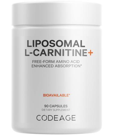 Codeage L-Carnitine 500mg Supplement, 3-Month Supply, L-Carnitine L-Tartrate, Free Form Amino Acid, 1 Capsule A Day, Liposomal Delivery for Enhanced Absorption, Vegan & Non-GMO - 90 Capsules