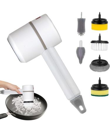 Cordless Scrubber | Power Cleaning Brush Handheld Rechargeable Kitchen Dish Brush with 6 Replaceable Brush for Bathroom Living Room Kitchen White - Buy Online on GoSupps.com