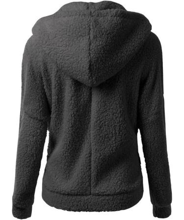 Bigfanshu Womens Fleece Teddy Hoodies Zipper Solid Pocket Hooded Coat Winter Warm Cotton Outwear Casual Sweatshirt Black - Buy Online on GoSupps.com