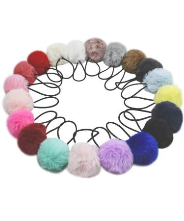 20 Pieces Pom Pom Hair Ties Pom Pom Ball Hair Ties for Girls Ponytail Fluffy Pom Pom Elastic Hair Ties Pigtail Holders for Kids Toddler Baby Cute Pompom Hair Band Hair Accessories (Assorted Colors)