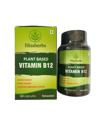 Blissherbs Plant-Based Vitamin B12 100% Vegan & Vegetarian B12 Supplement with 7 Superfoods (Moringa Amla Wheatgrass Spinach & More) Supports Energy Nerve & Brain Health 60 Veg Capsules