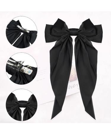 2pcs Long Tail French Hair Bows for Women - Black & Milky White Satin Silky Bow Barrettes - 90's Accessories for Birthday/Party/Show - Buy Online on GoSupps.com