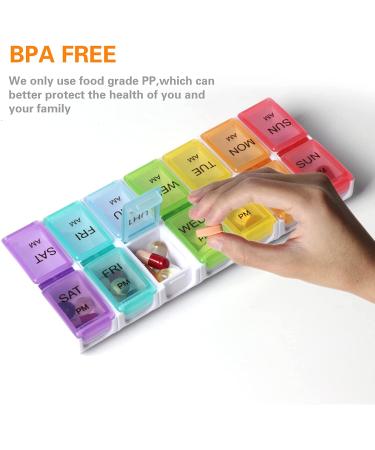 Portable Weekly Pill Dispenser & Organizer with Detachable Pill Box - 2 Times a Day Reminder for Vitamins/Fish Oil - Easy-to-Carry Pill Case - Buy Online on GoSupps.com