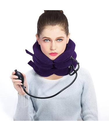JLASDR Neck Protector Inflatable Adjustable Neck Stretcher Soft and Comfortable PVC Neck Support Pillow in US Shape. Purple