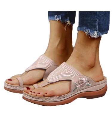 Orthopedic Sandals for Women Arch Support Summer Vintage Foot Correction Beach Flip Flops Casual Lightweight Ring Toe Bunion Slippers for Plantar Fasciitis/Hallux Valgus ( Color : Pink  Size : 9 ) 9 Pink