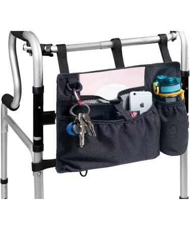 BVMAG Walker Bag Pouch Basket with Cup Holder - Water-Resistant Hand-Free Storage for Elderly, Seniors, Handicap, Disabled - Folding Rollator Accessories (Black) - Buy Online on GoSupps.com
