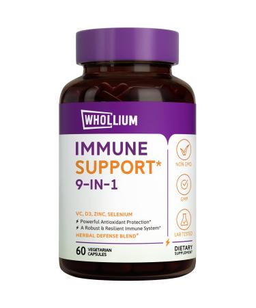 Whollium Sambucus Elderberry with VC D3 Zinc Selenium Echinacea Garlic Ginger & Black Pepper 9-in-1 Immune & Antioxidant Support During Lockdown Non-GMO High Absorption 60 Vegetarian Caps