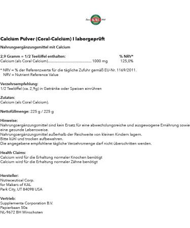 KAL Coral Calcium Powder 1000mg Tablets - Unflavored 8oz | Pure Marine Source - Buy Online on GoSupps.com